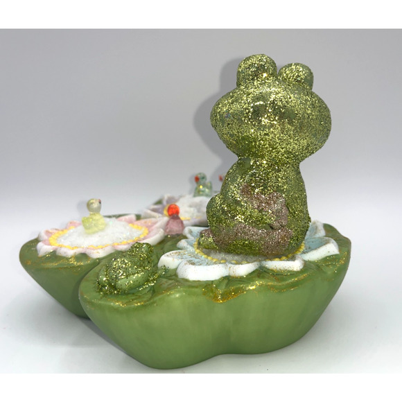 Vintage Ceramic Green Frog on Lilly Pad Ducks Deb O. Original OOAK Spring Decor - Picture 13 of 16